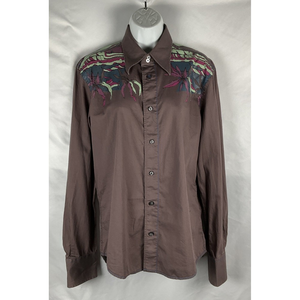 Diesel Women's Large Desert Theme Cocoa Brown Button‎ Up Western Style Shirt